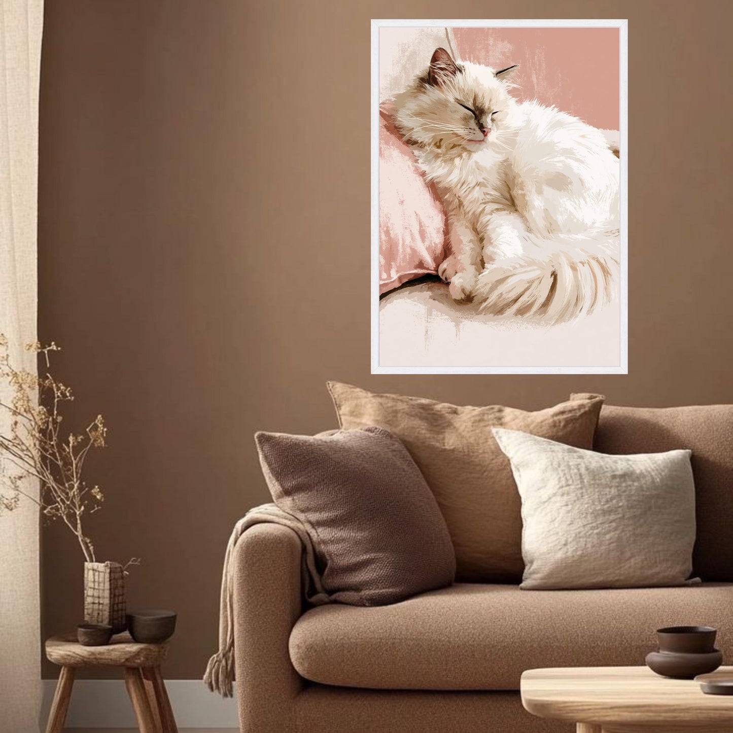 Sleeping Cat Canvas Art, Soft Pastel Kitty Wall Decor,