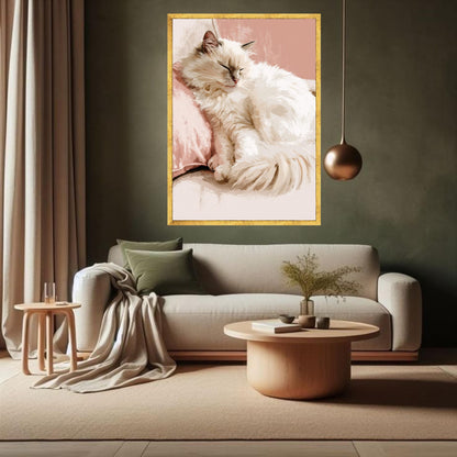 Sleeping Cat Canvas Art, Soft Pastel Kitty Wall Decor,
