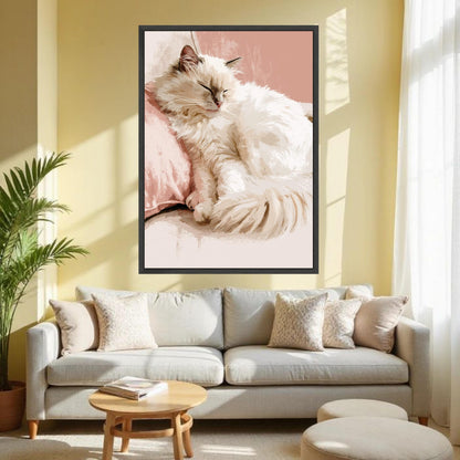 Sleeping Cat Canvas Art, Soft Pastel Kitty Wall Decor,