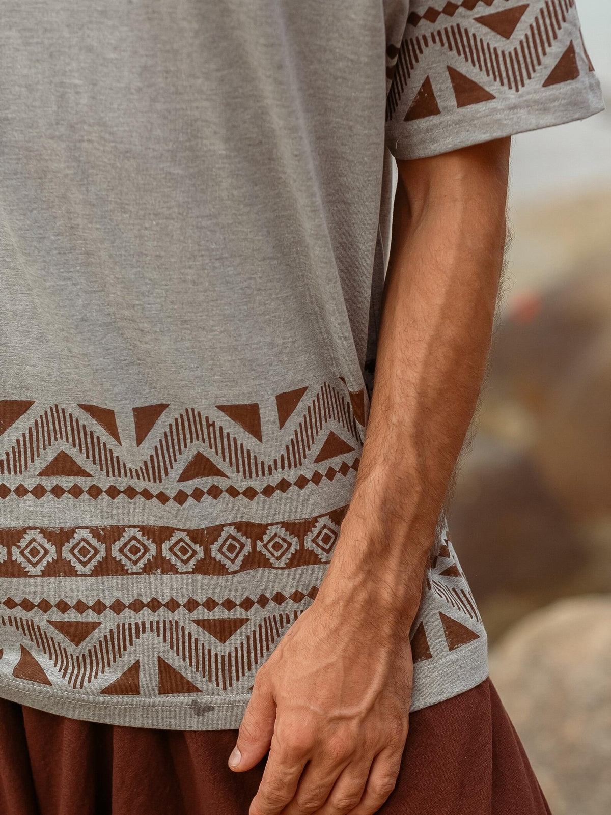 Boho Men’s T-Shirt, Geometric Print Cotton Tee