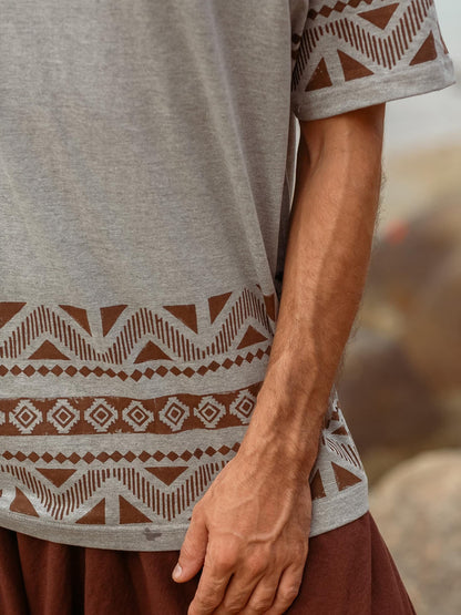 Boho Men’s T-Shirt, Geometric Print Cotton Tee