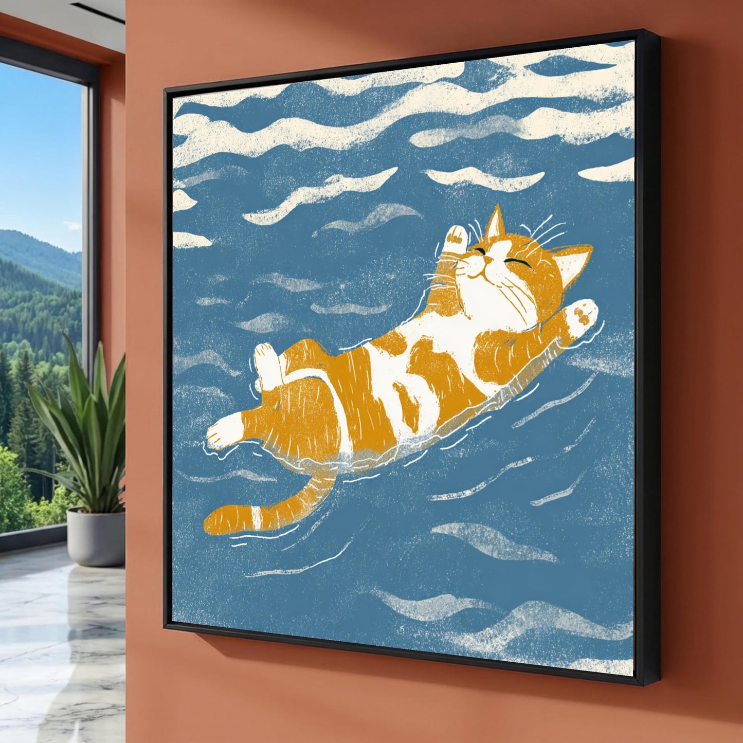 Orange Tabby Cat Floating Canvas Wall Art, Cozy Feline Home Decor
