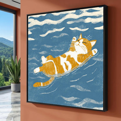 Orange Tabby Cat Floating Canvas Wall Art, Cozy Feline Home Decor