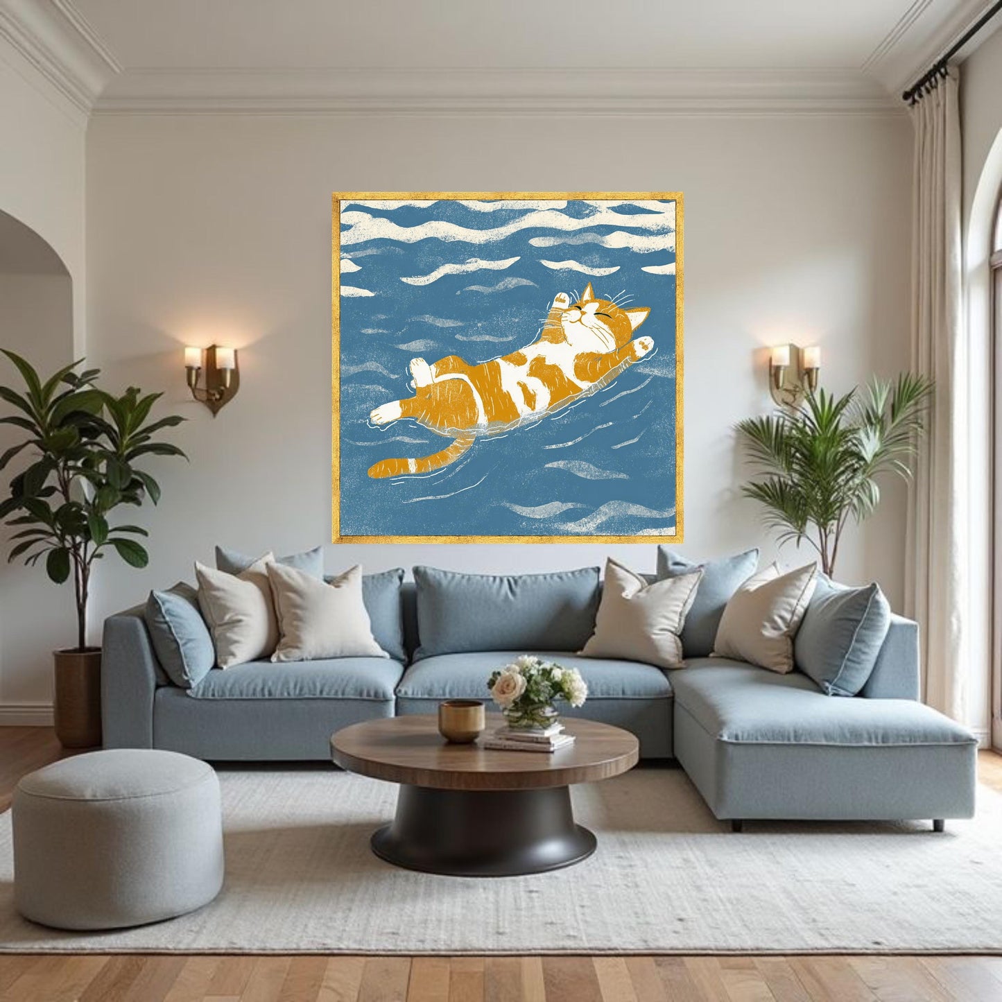 Orange Tabby Cat Floating Canvas Wall Art, Cozy Feline Home Decor