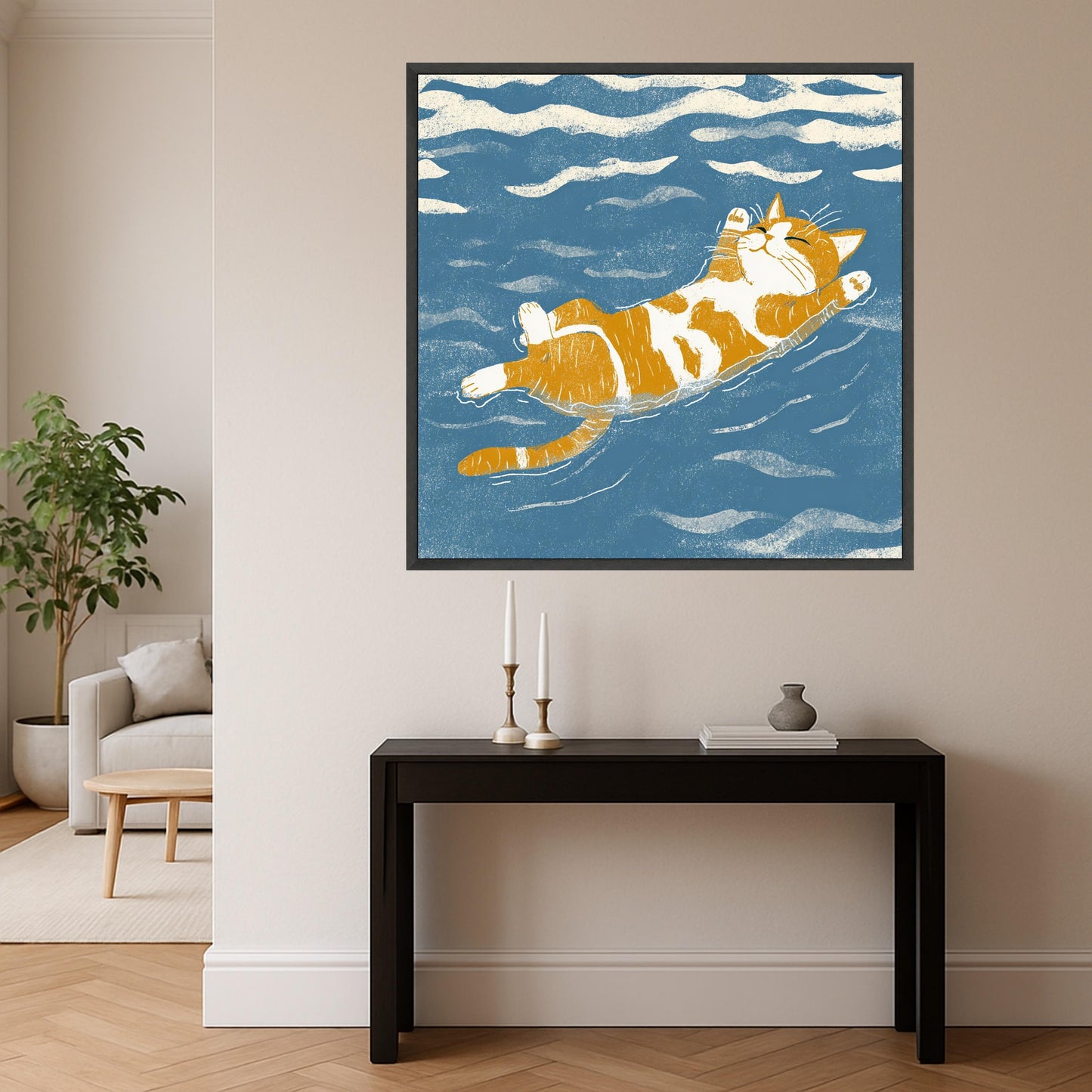 Orange Tabby Cat Floating Canvas Wall Art, Cozy Feline Home Decor