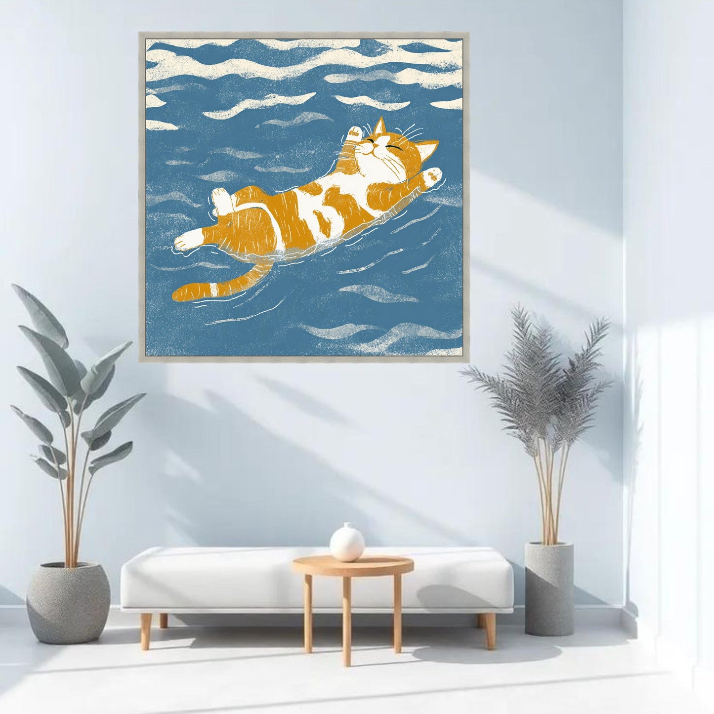 Orange Tabby Cat Floating Canvas Wall Art, Cozy Feline Home Decor