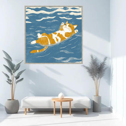 Orange Tabby Cat Floating Canvas Wall Art, Cozy Feline Home Decor